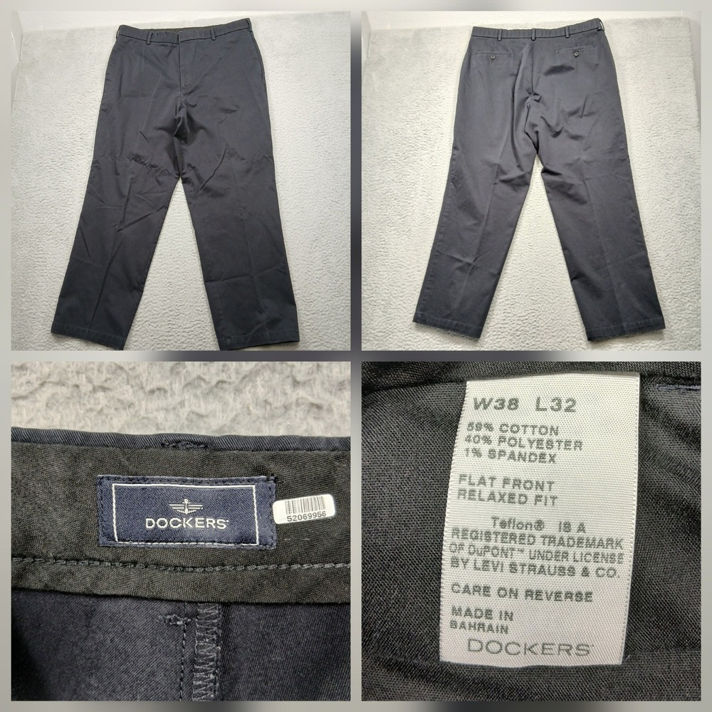 Dockers Flat Front Relaxed Fit Pants Men's 38x32 Black‎ Cotton Blend
